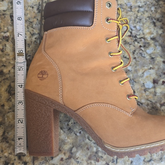 Timberland Tan Nubuck Lace-Up Block Heel Boots Size 7.5 - Picture 11 of 12